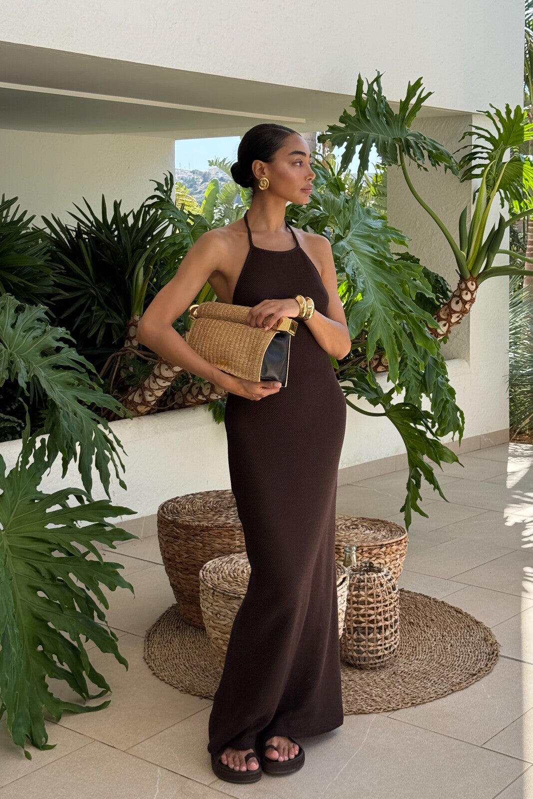 ROBE LONGUE MARRON CHOCOLAT BEURRE EN MAILLE