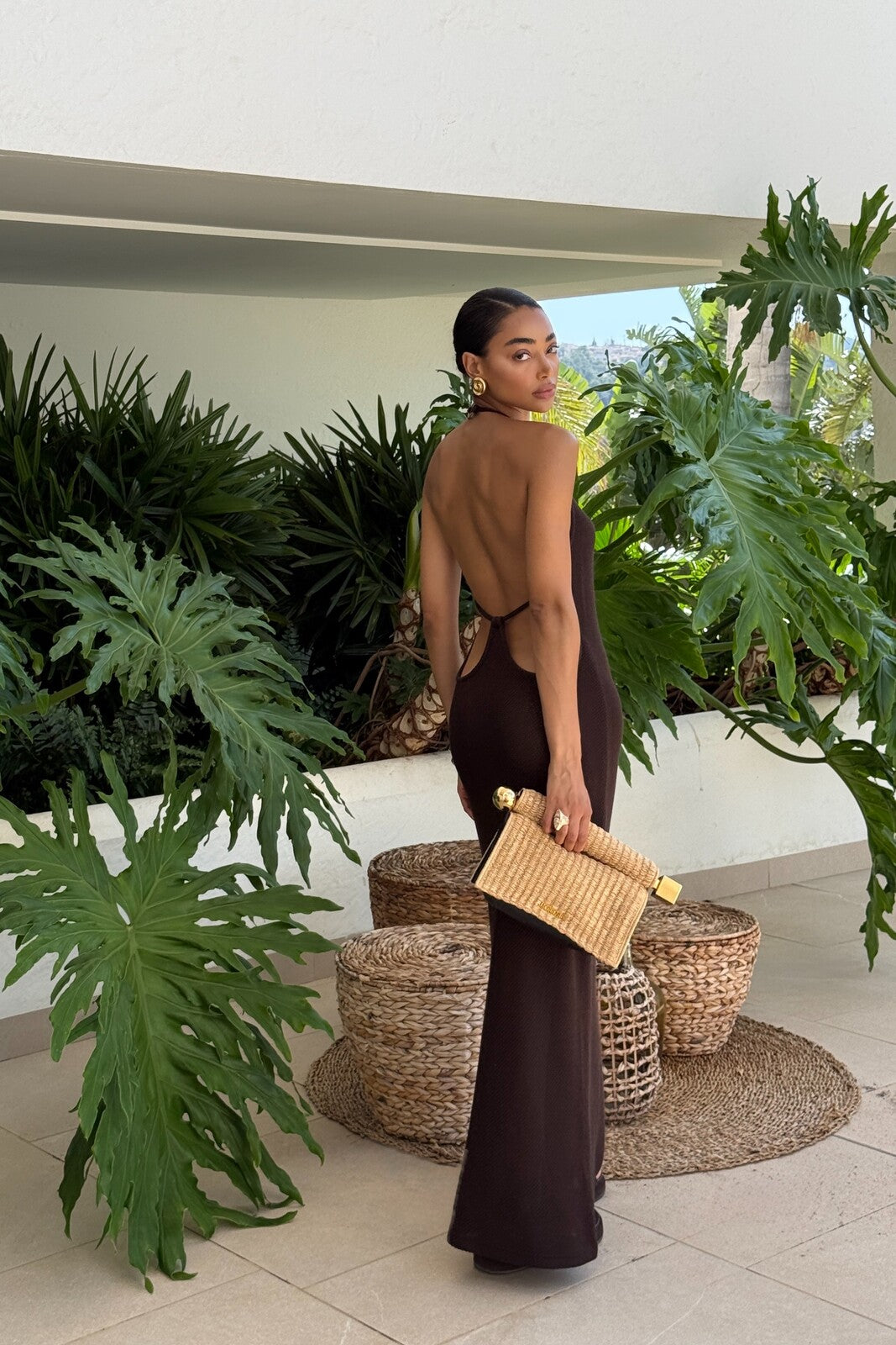 LONG CHOCOLATE BROWN BUTTER KNIT DRESS