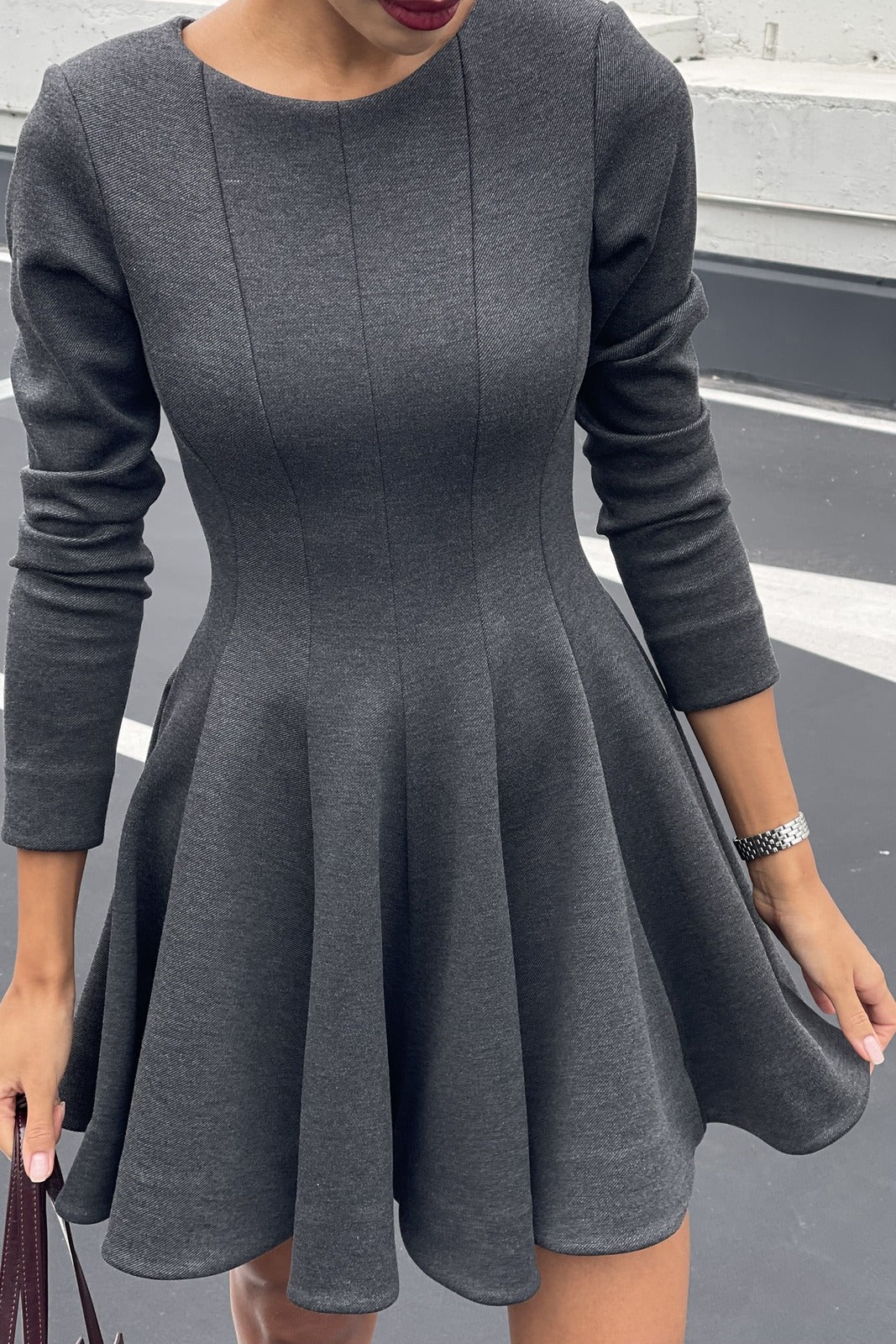 SHORT GRAY DRESS WITH LONG SLEEVES