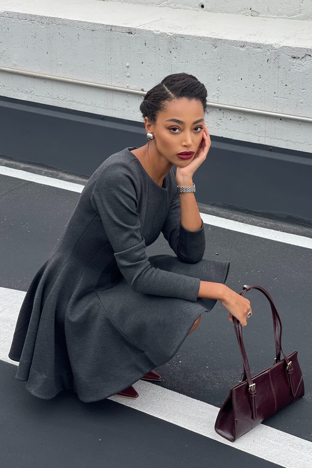 SHORT GRAY DRESS WITH LONG SLEEVES