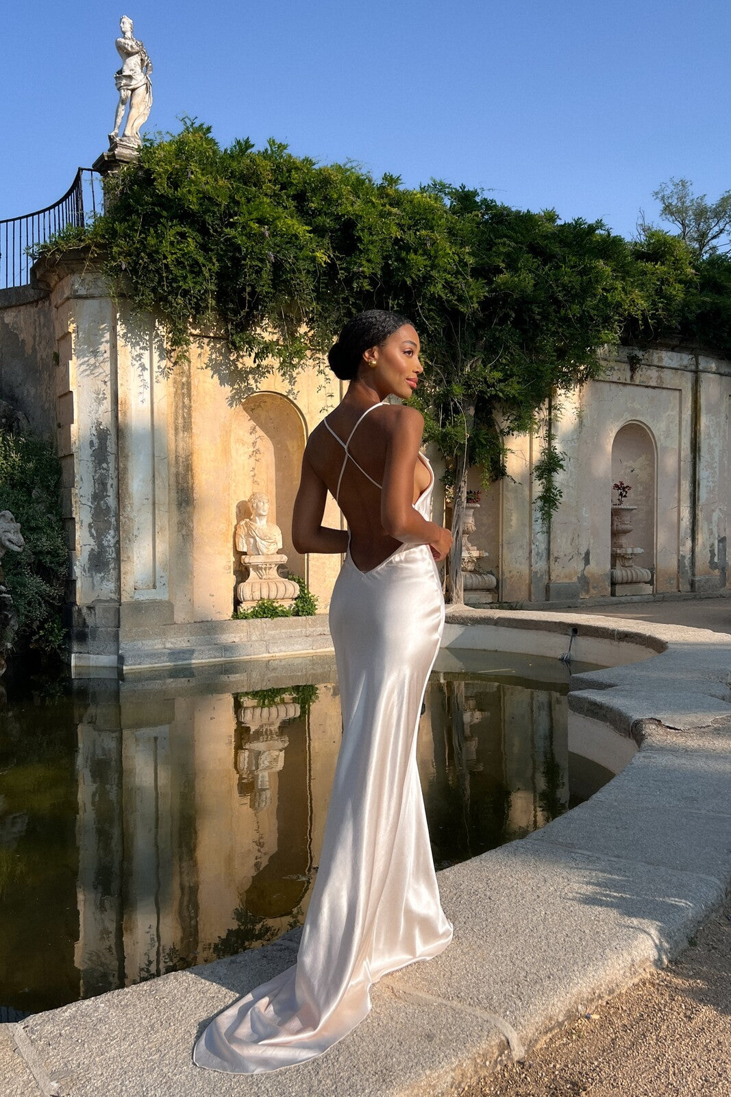 LONG IVORY DRESS WITH CRISS-CROSS STRAPS