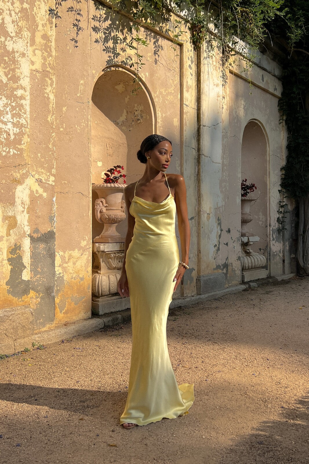 LONG YELLOW DRESS WITH CRISS-CROSS STRAPS - KAO LONG YELLOW DRESS WITH CRISS-CROSS STRAPS - KAO
