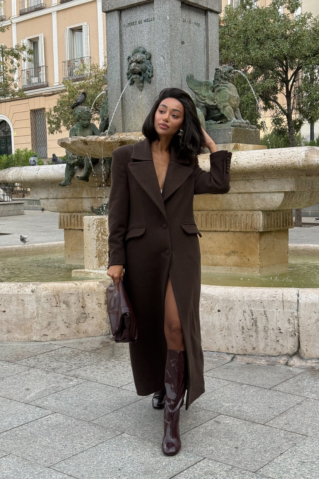 BROWN COAT WITH REMOVABLE FAUX FUR COLLAR