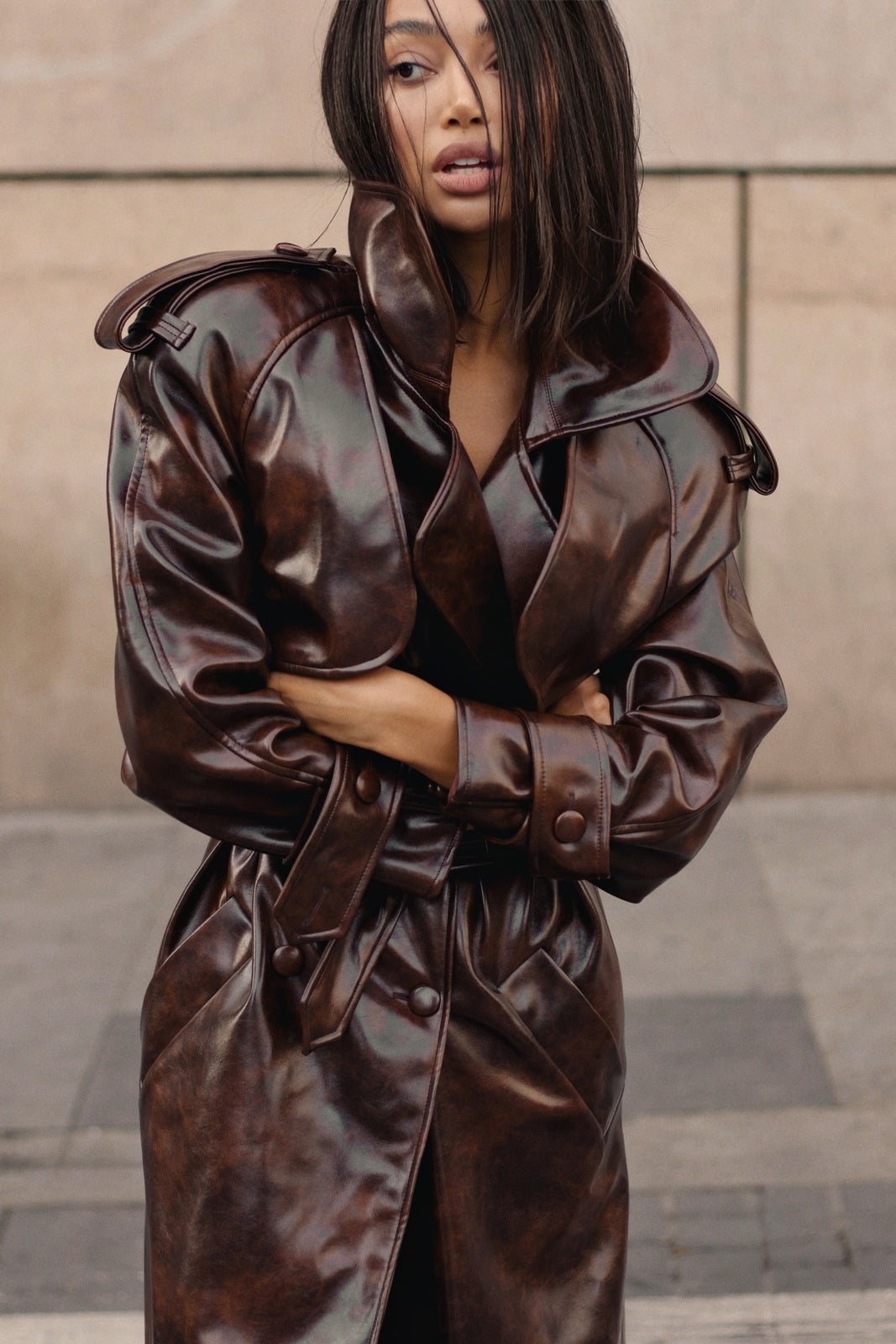 BROWN BIKER TRENCH COAT