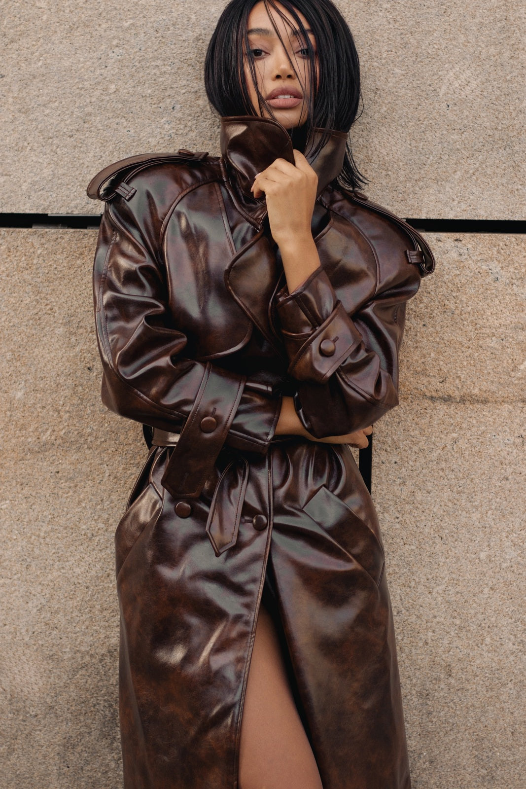 BROWN BIKER TRENCH COAT