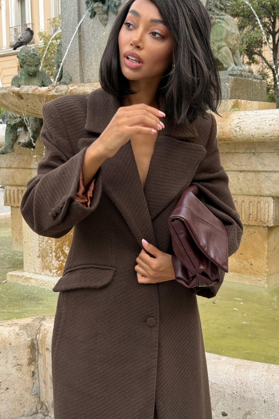 BROWN COAT WITH REMOVABLE FAUX FUR COLLAR