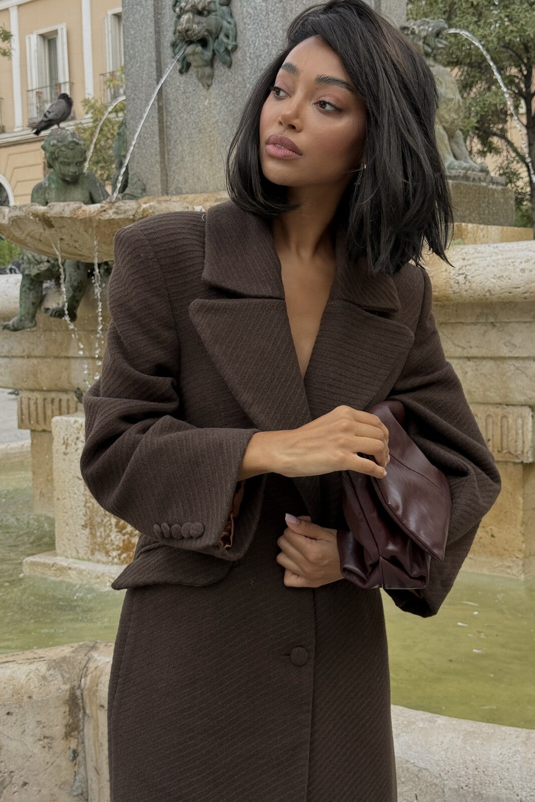 BROWN COAT WITH REMOVABLE FAUX FUR COLLAR