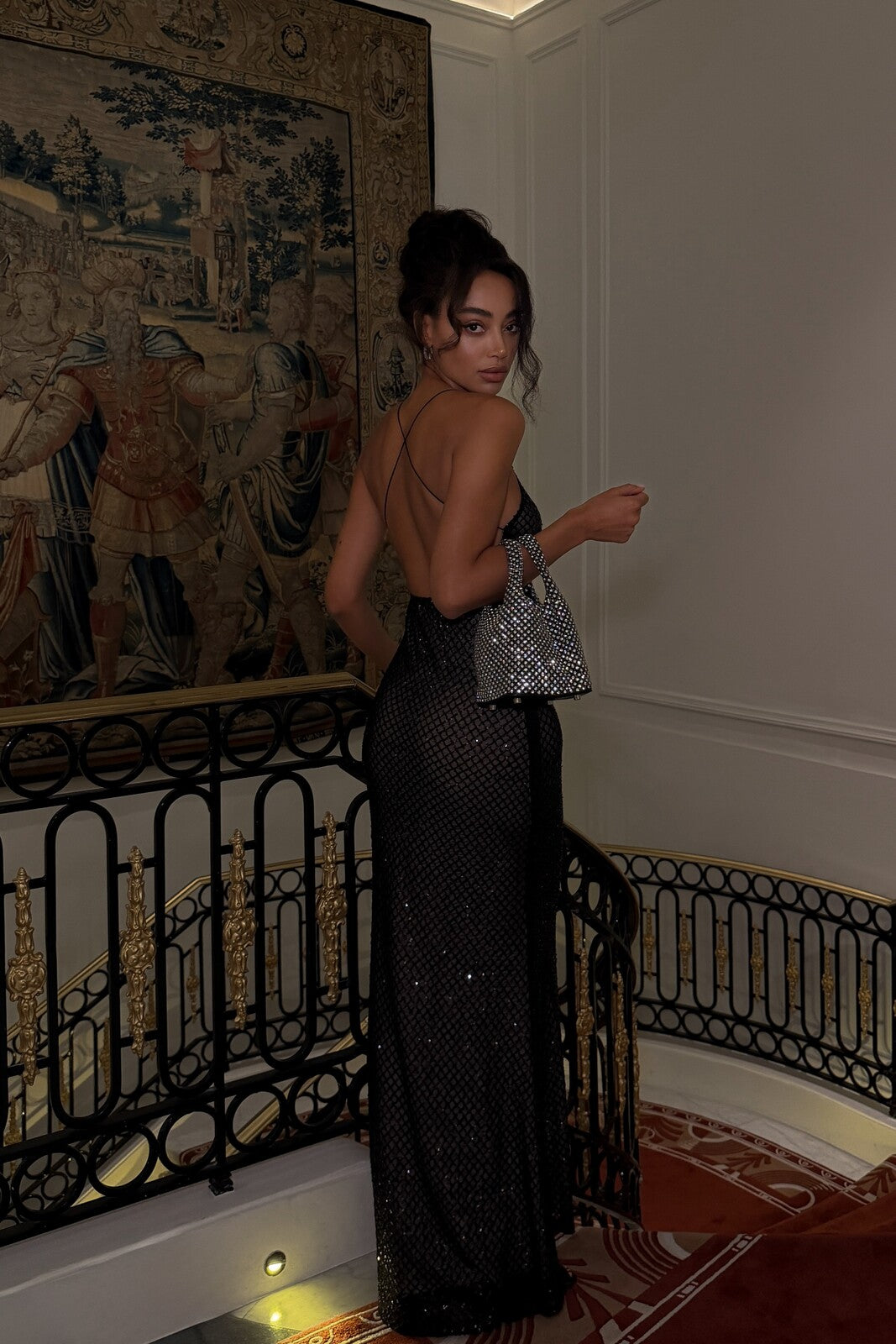 BLACK SEQUIN BODYCON DRESS WITH THIN STRAPS