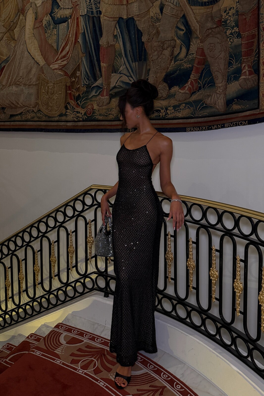 Black Sequin Bodycon Dress with Thin Straps