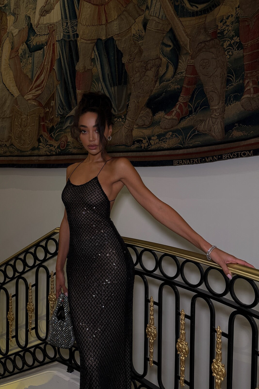 BLACK SEQUIN BODYCON DRESS WITH THIN STRAPS