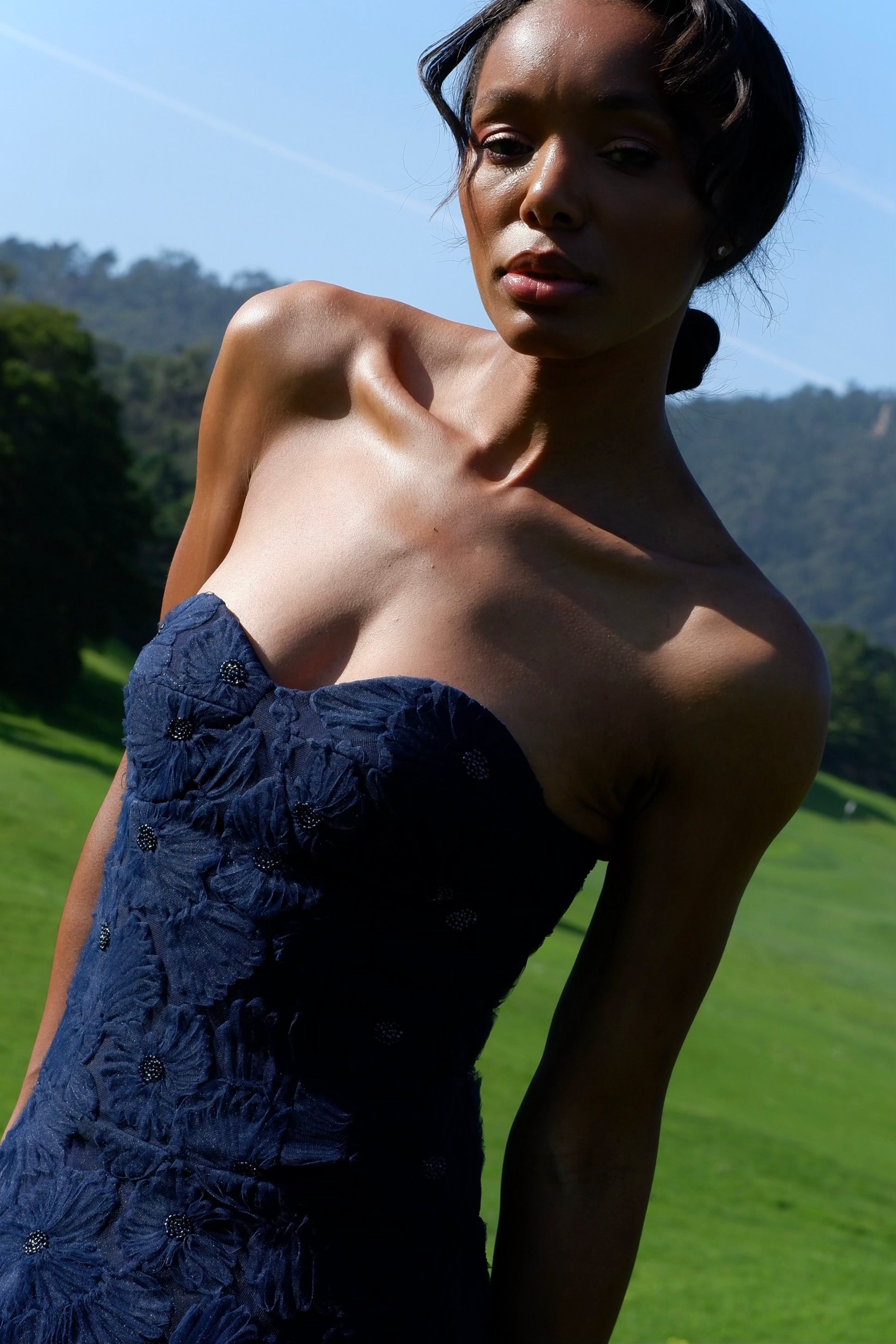 Long Navy Blue Flower Dress