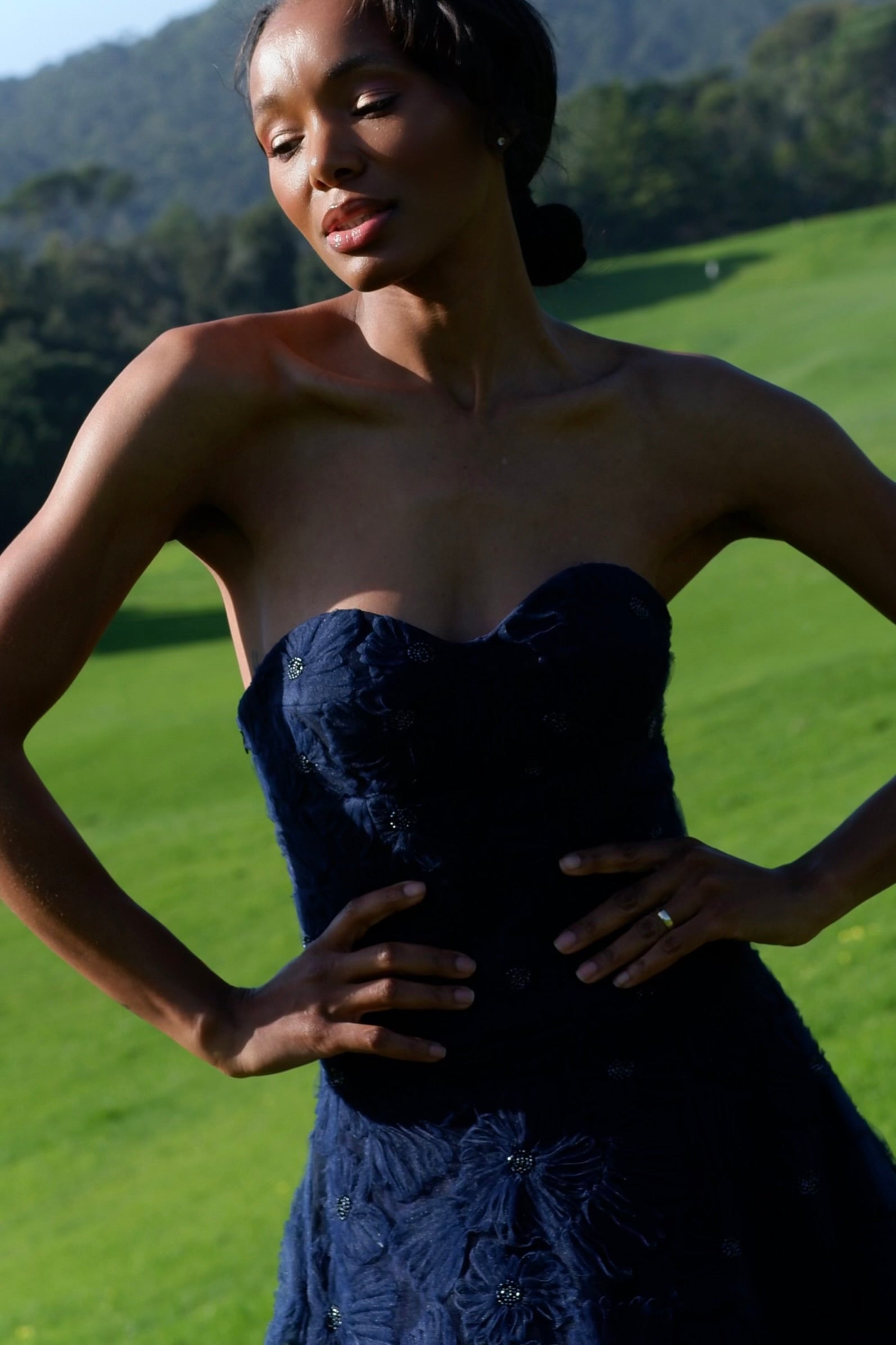 Long Navy Blue Flower Dress Long Navy Blue Flower Dress