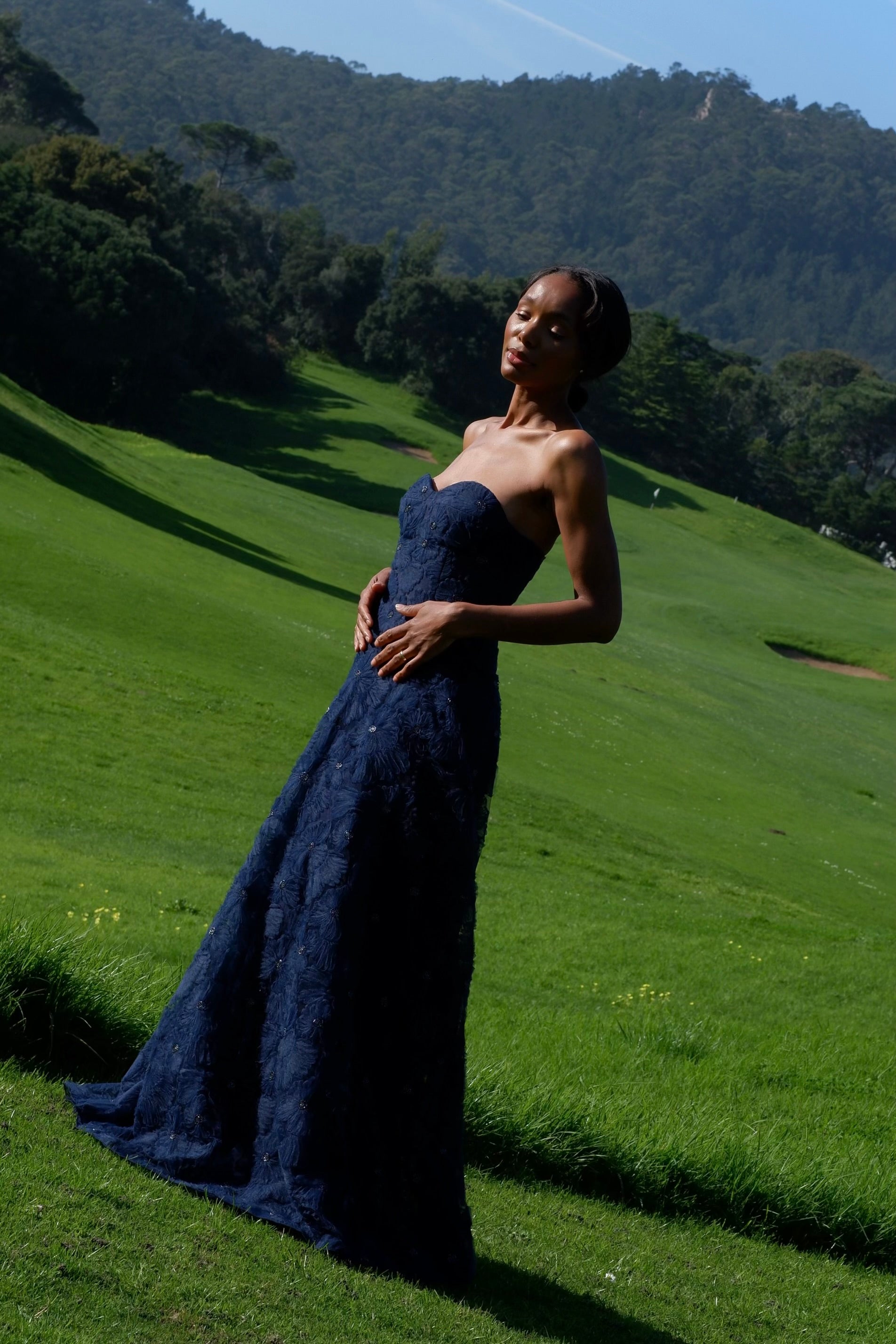 Long Navy Blue Flower Dress Long Navy Blue Flower Dress