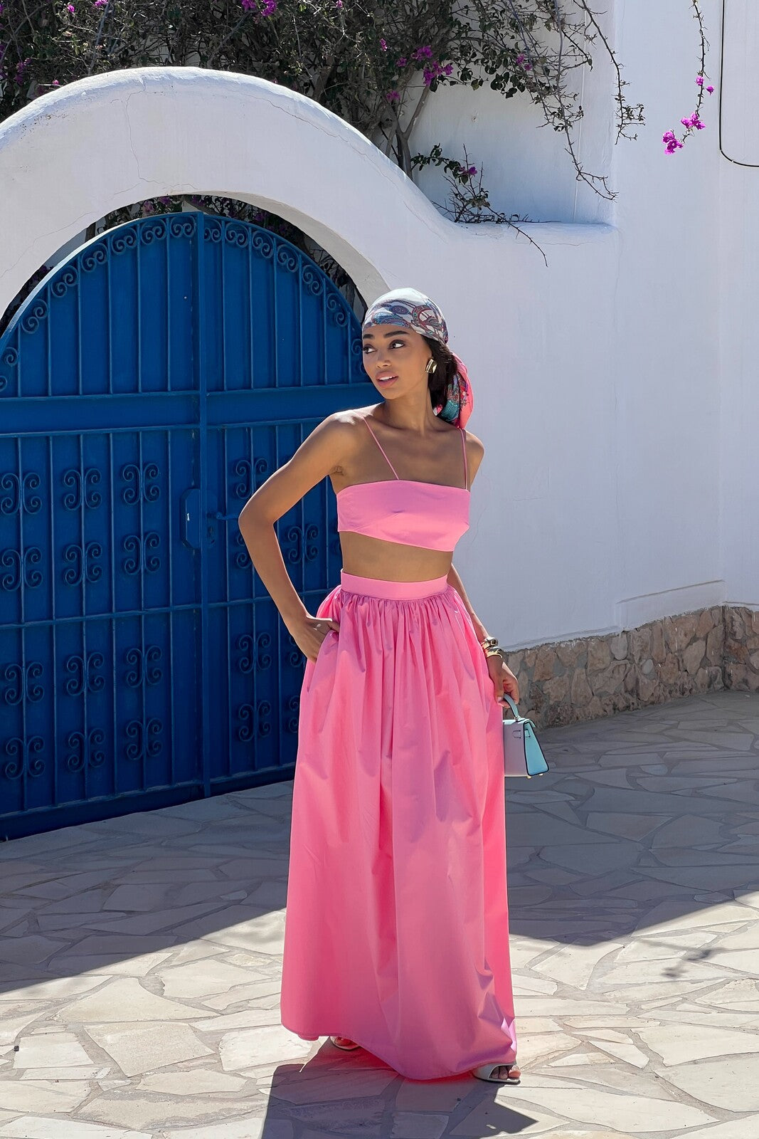 GONNA LUNGA IN CHAMBRAY ROSA
