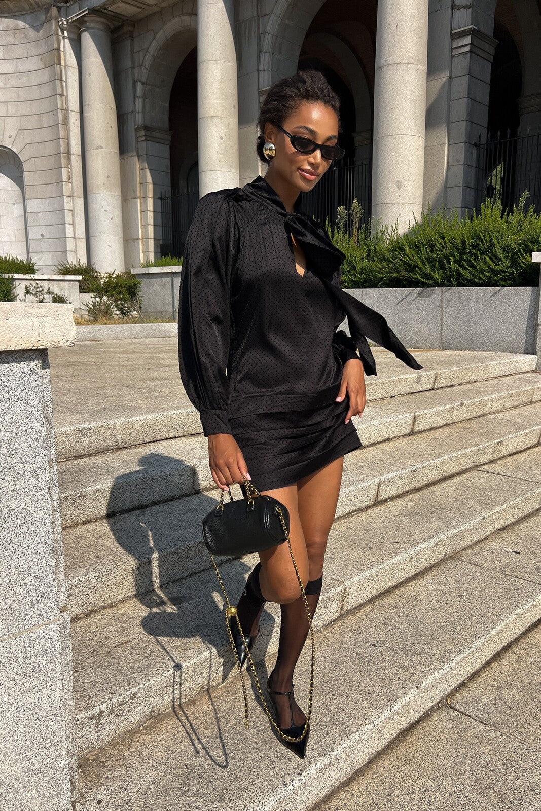 short bow dress for women Adore-A-Bow Velvet Sequin Mini Dress - Black