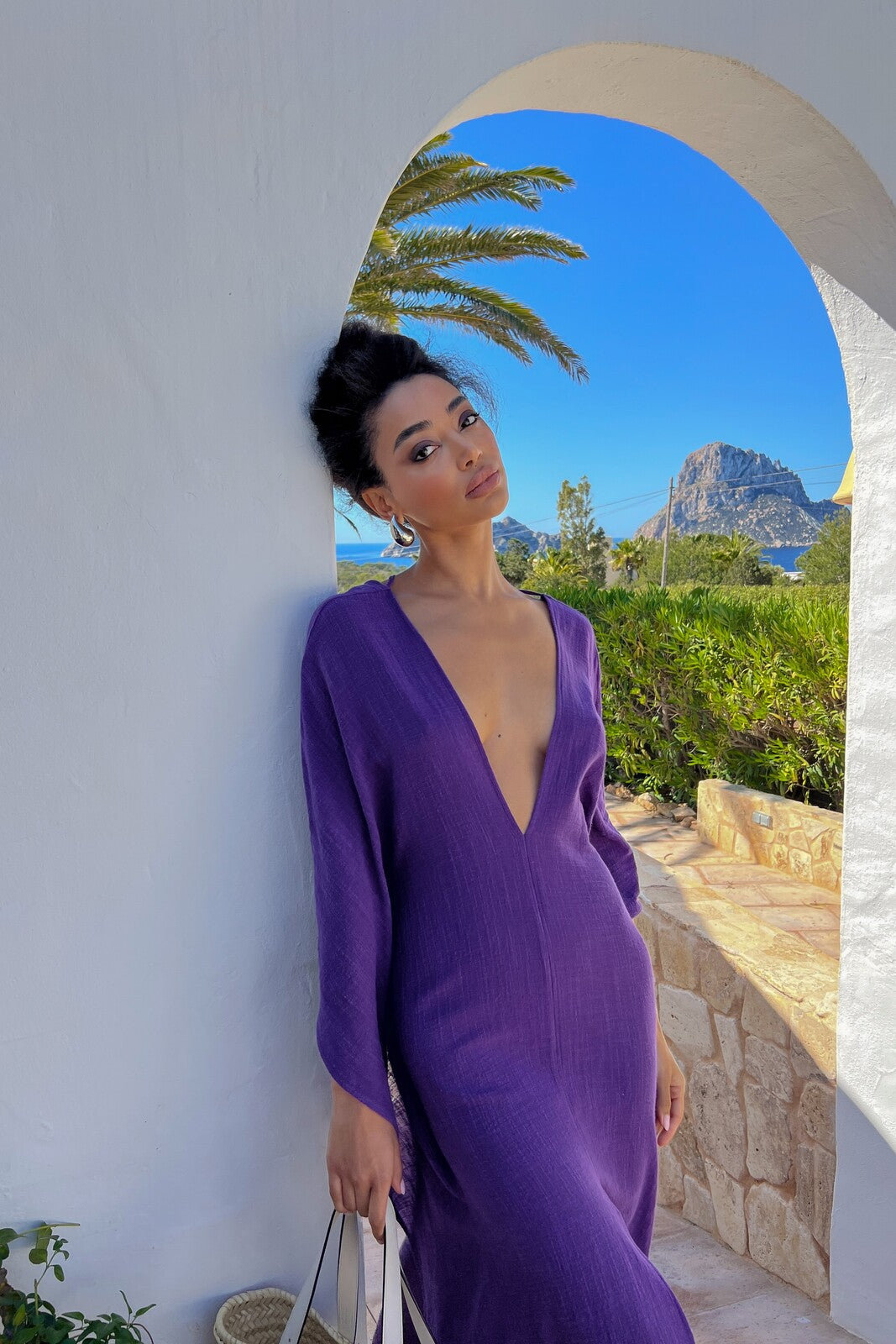 purple color long dress Long Sleeve Sparkly Maxi Dress Purple