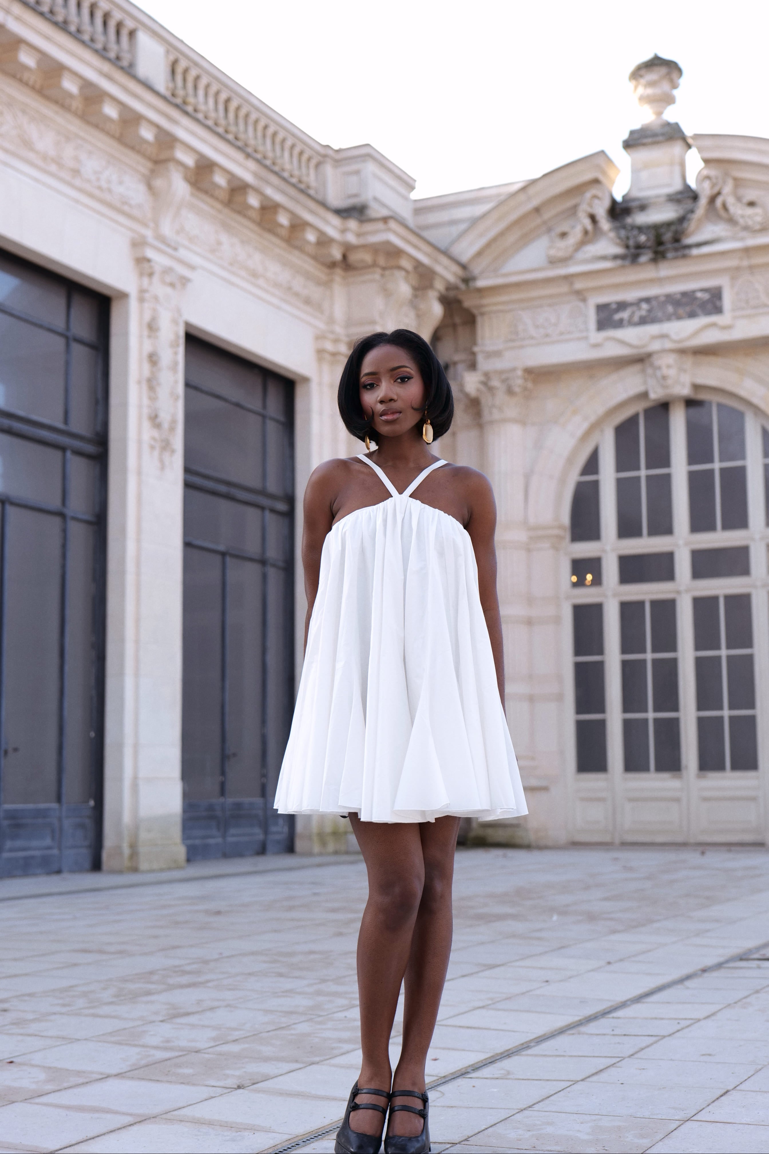 WHITE SLEEVELESS POPLIN SHORT DRESS - KAOÂ
