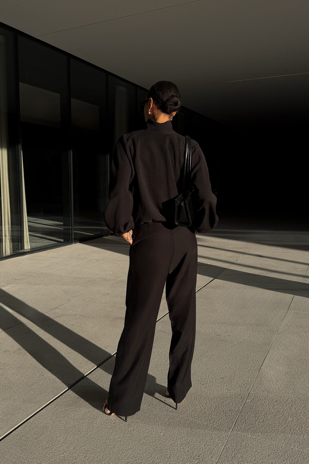 BLACK STRAIGHT-LEG CUPRO TROUSERS