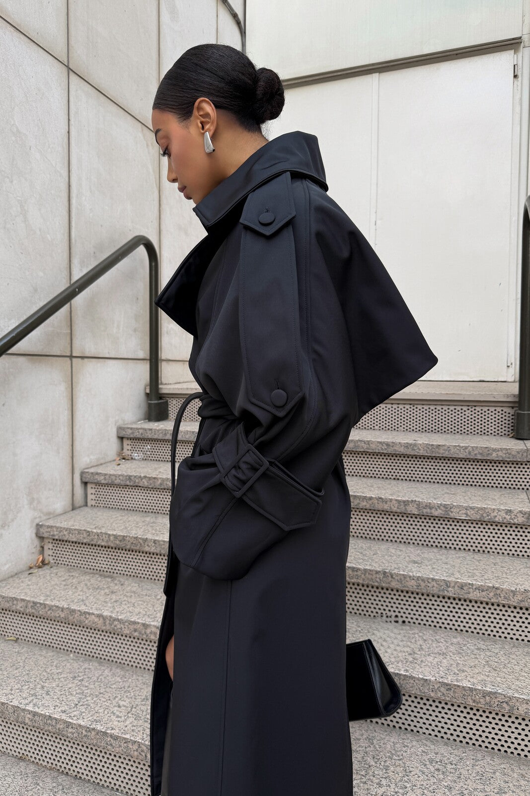LONG BLACK GABARDINE COAT