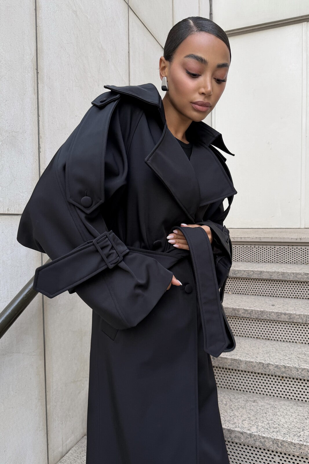 LONG BLACK GABARDINE COAT