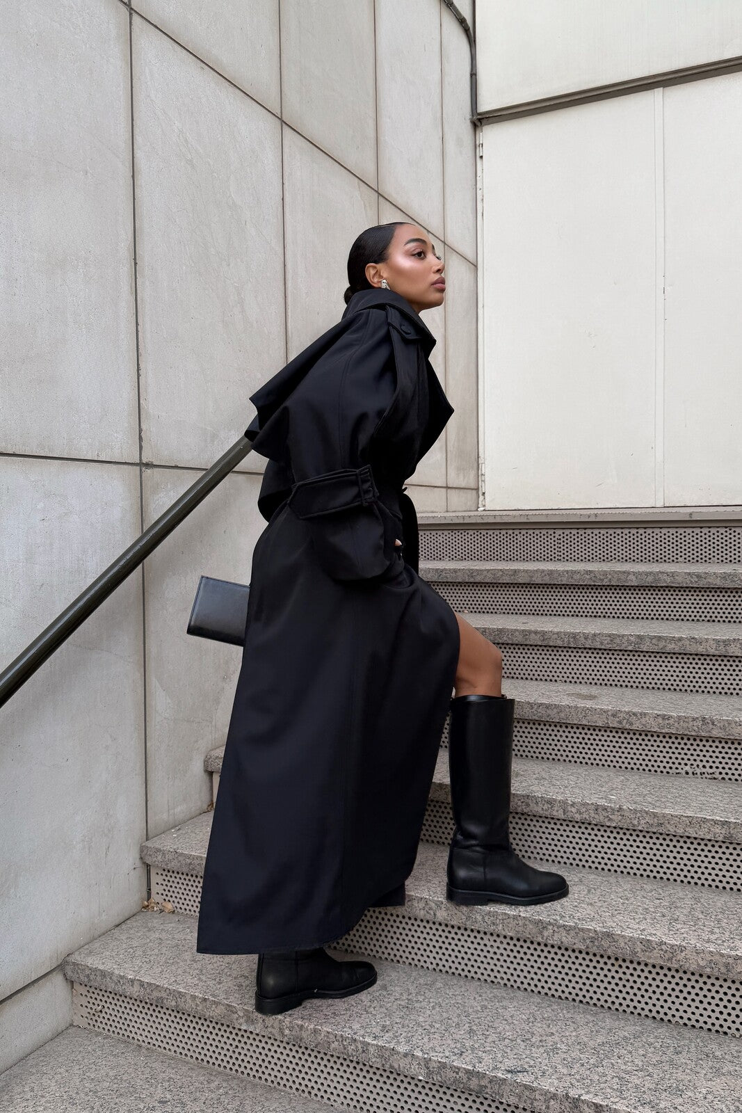 LONG BLACK GABARDINE COAT