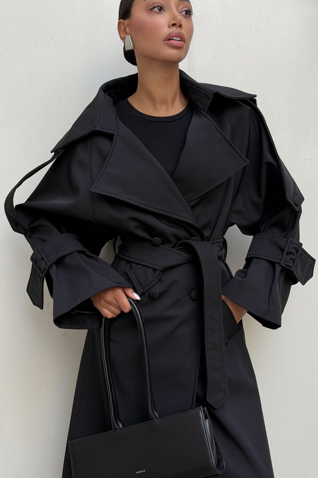 LONG BLACK GABARDINE COAT