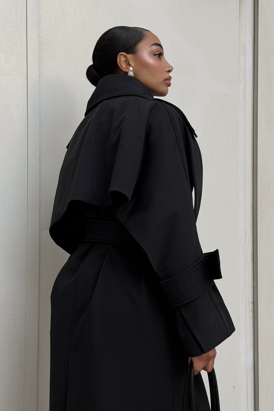 LONG BLACK GABARDINE COAT