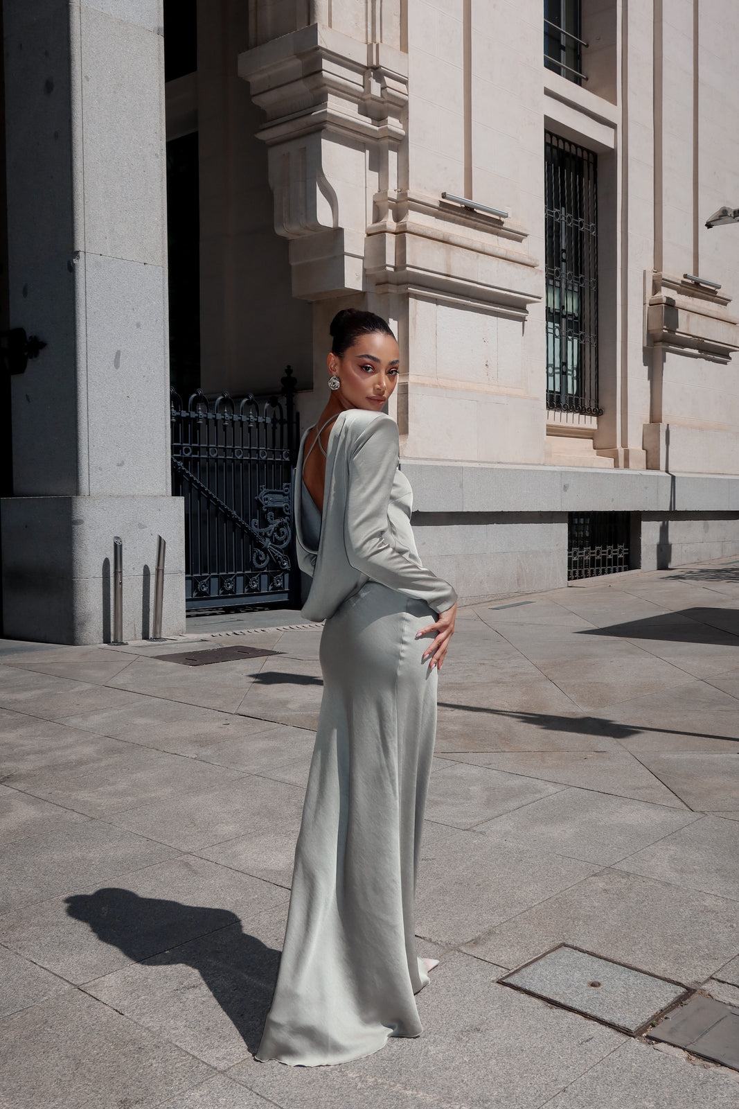 LONG KHAKI GREEN DRESS WITH DRAPED BACK - KAO LONG KHAKI GREEN DRESS WITH DRAPED BACK - KAO