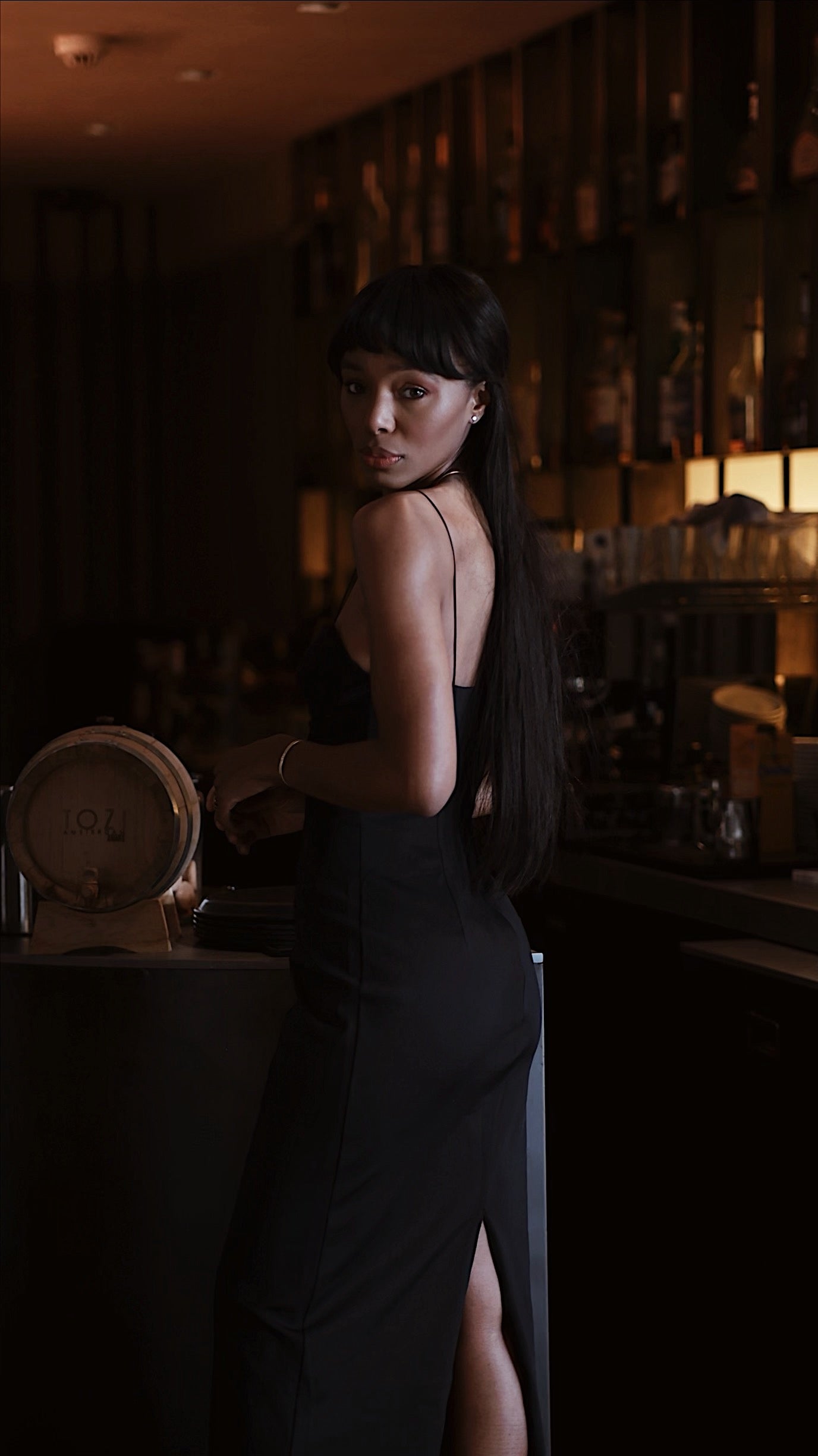 Tight Black Midi Dress with Thin Strap Tight Black Midi Dress with Thin Strap