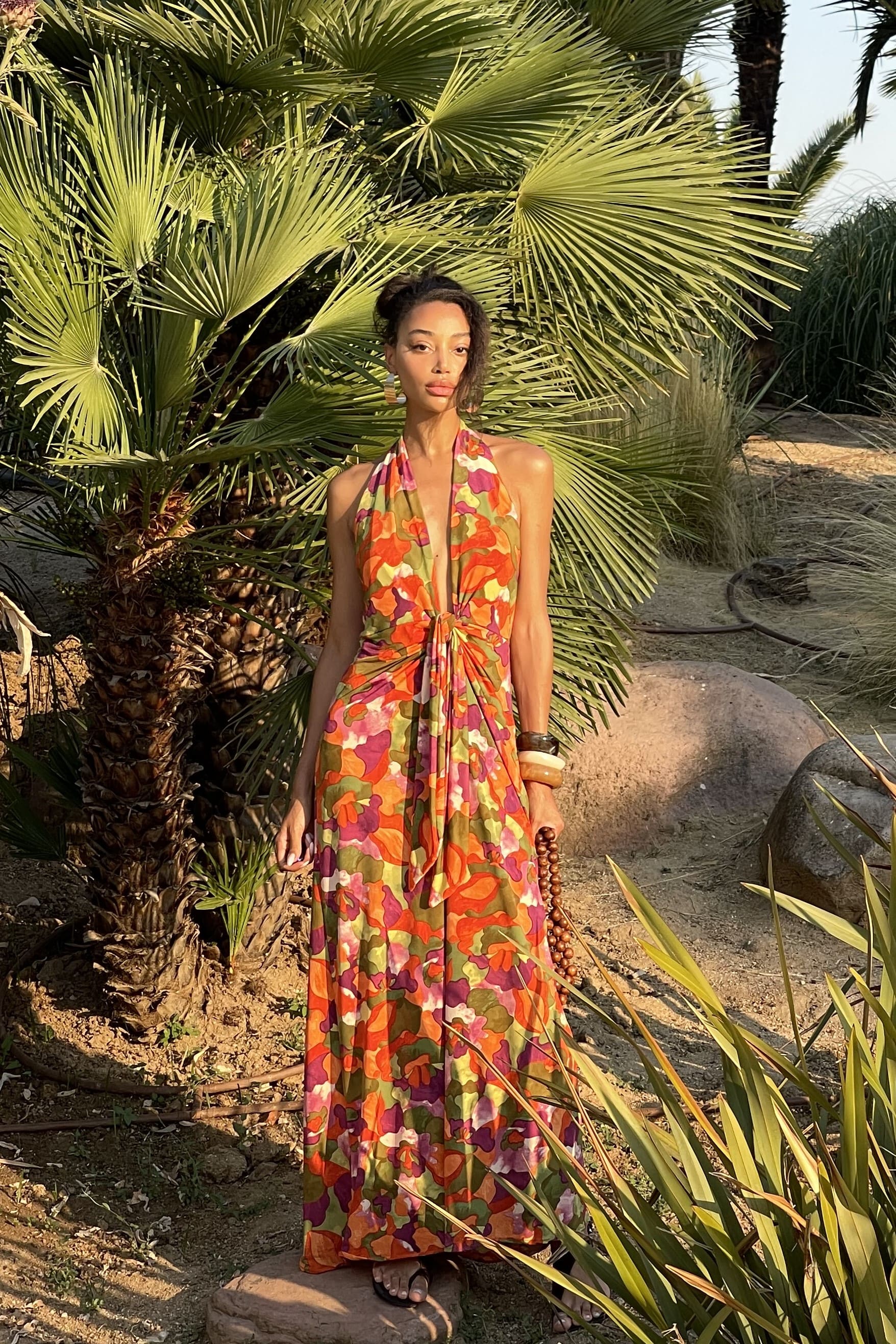 LONG KNITTED DRESS WITH MULTICOLORED PATTERN - KAO LONG KNITTED DRESS WITH MULTICOLORED PATTERN - KAO