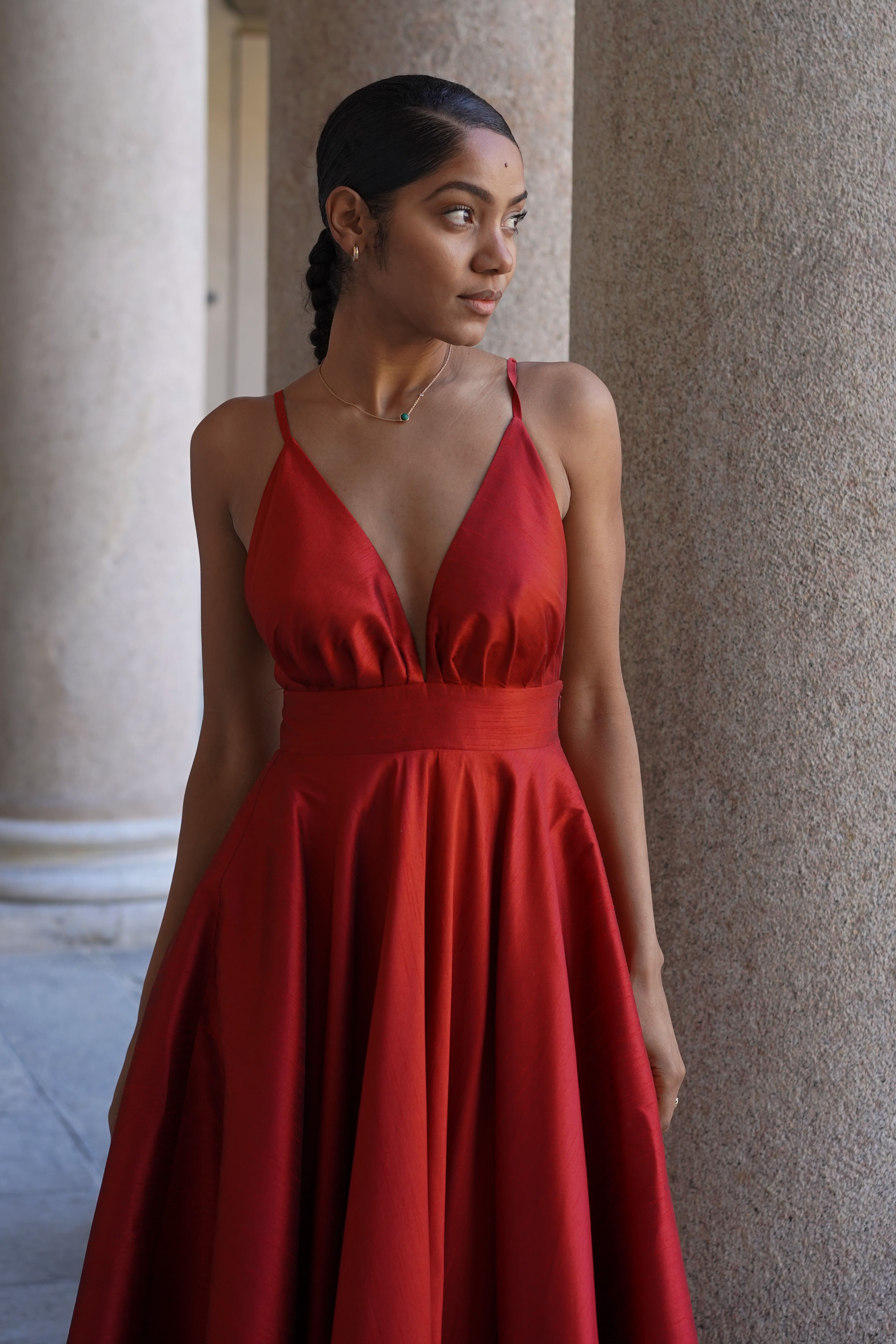 red satin halter dress Florenta Red Satin Halter Mini Dress - 4 main image 1