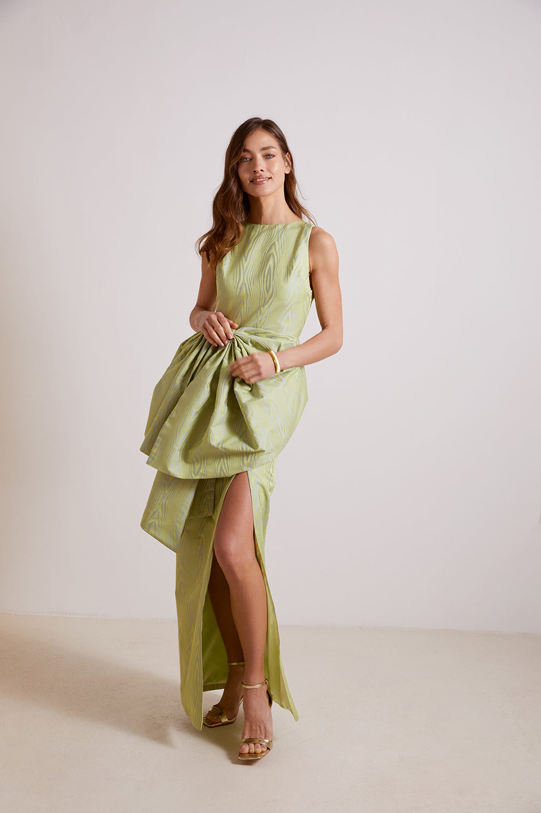 GREEN BICOLOR MUARE LONG DRESS