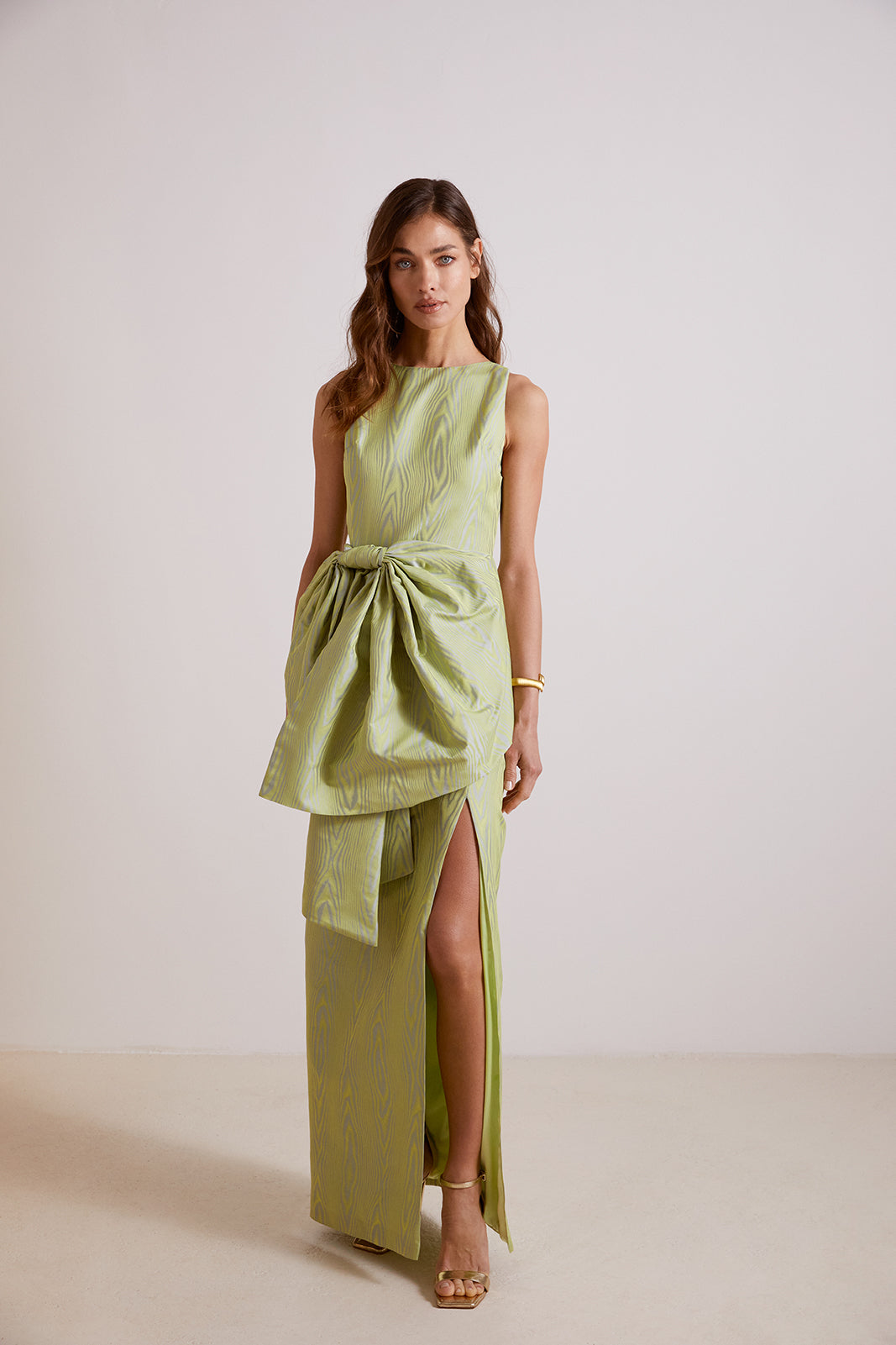 GREEN BICOLOR MUARE LONG DRESS