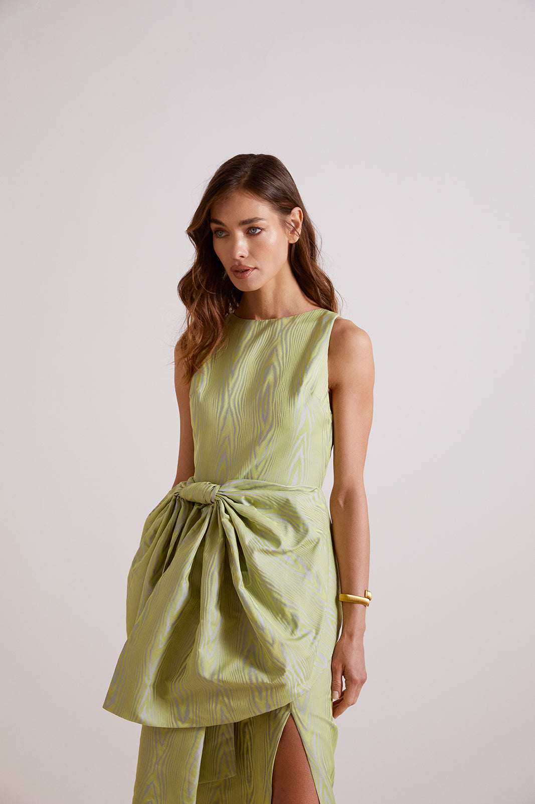 GREEN BICOLOR MUARE LONG DRESS