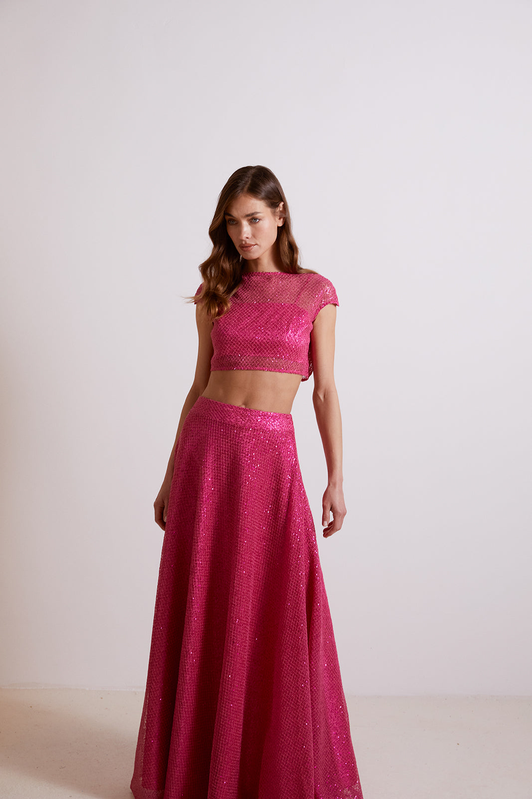 SEQUINED PINK LONG SKIRT