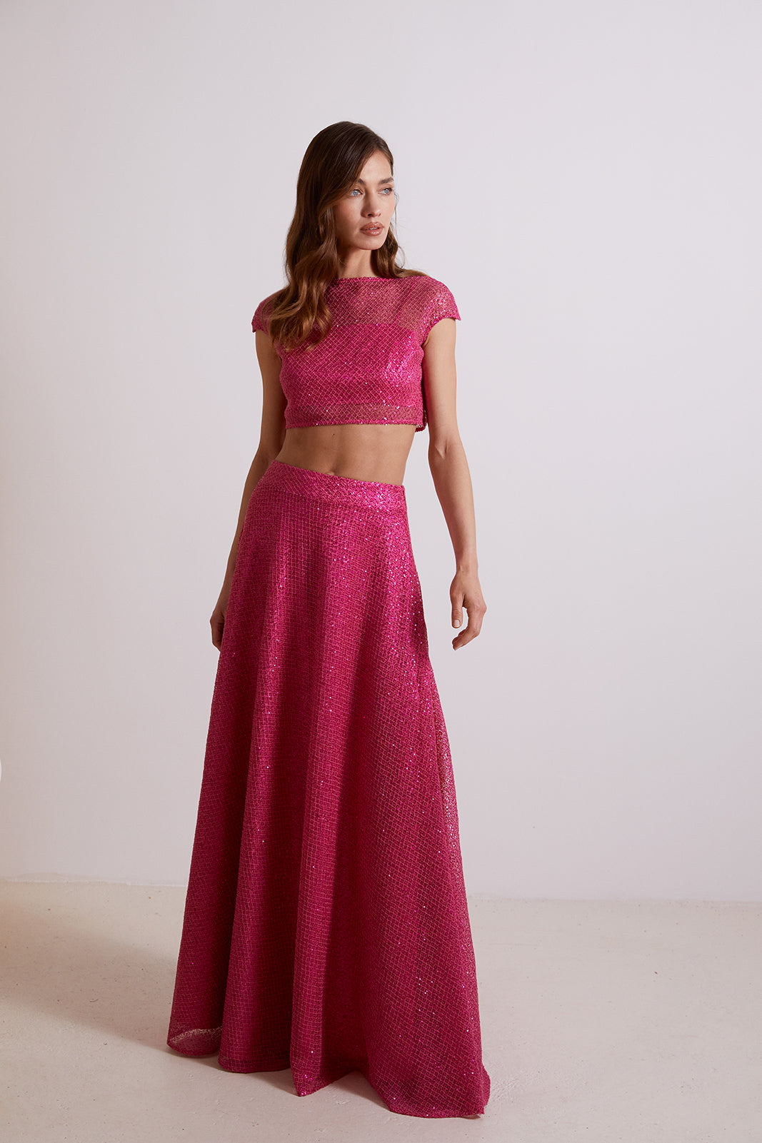 SEQUINED PINK LONG SKIRT