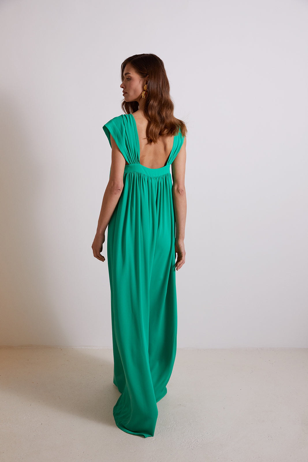 GREEN FLUID RUFFLED DRESS