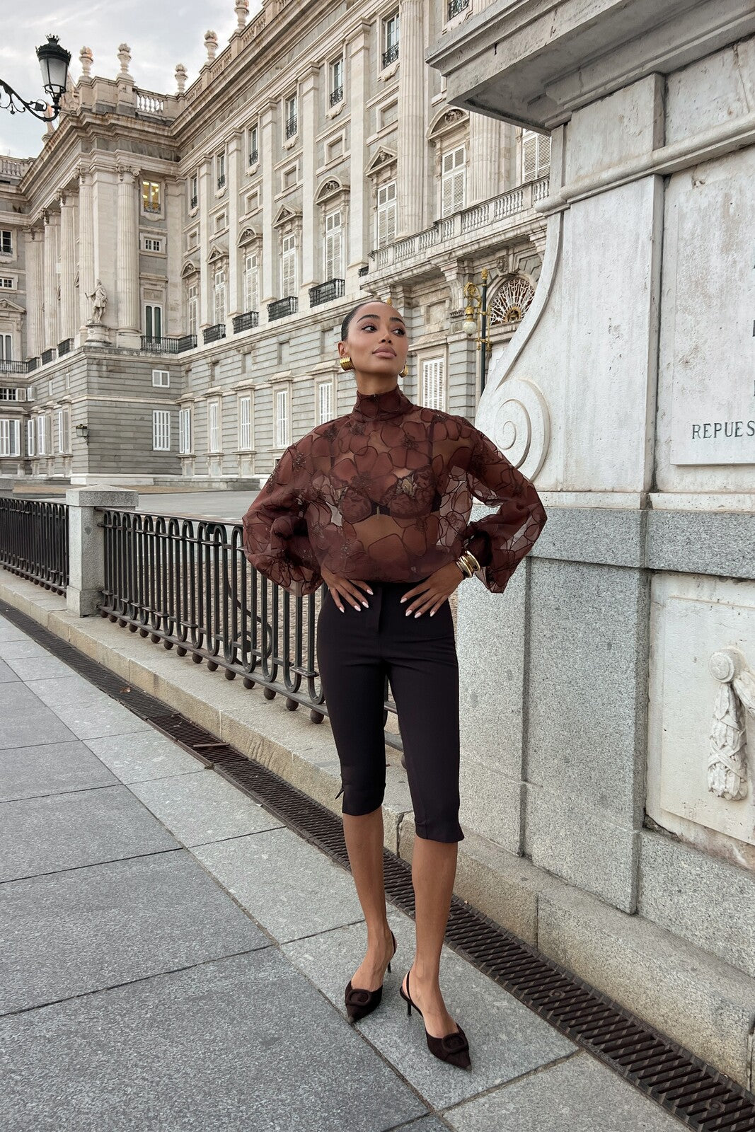 BLUSA TULE CASTANHA FLOR ORGANZA