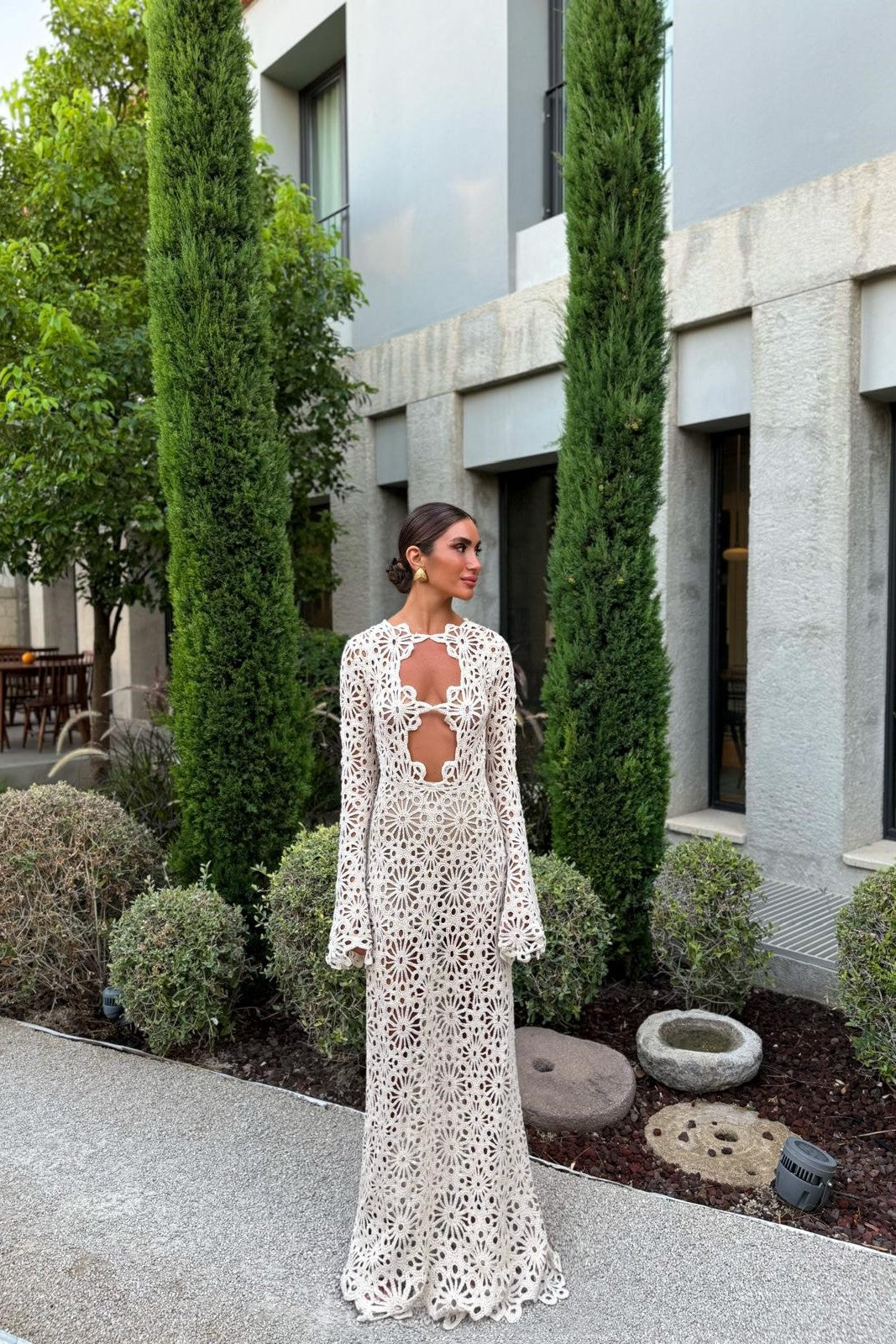 LONG BEIGE TRICOT DRESS - KAO LONG BEIGE TRICOT DRESS - KAO