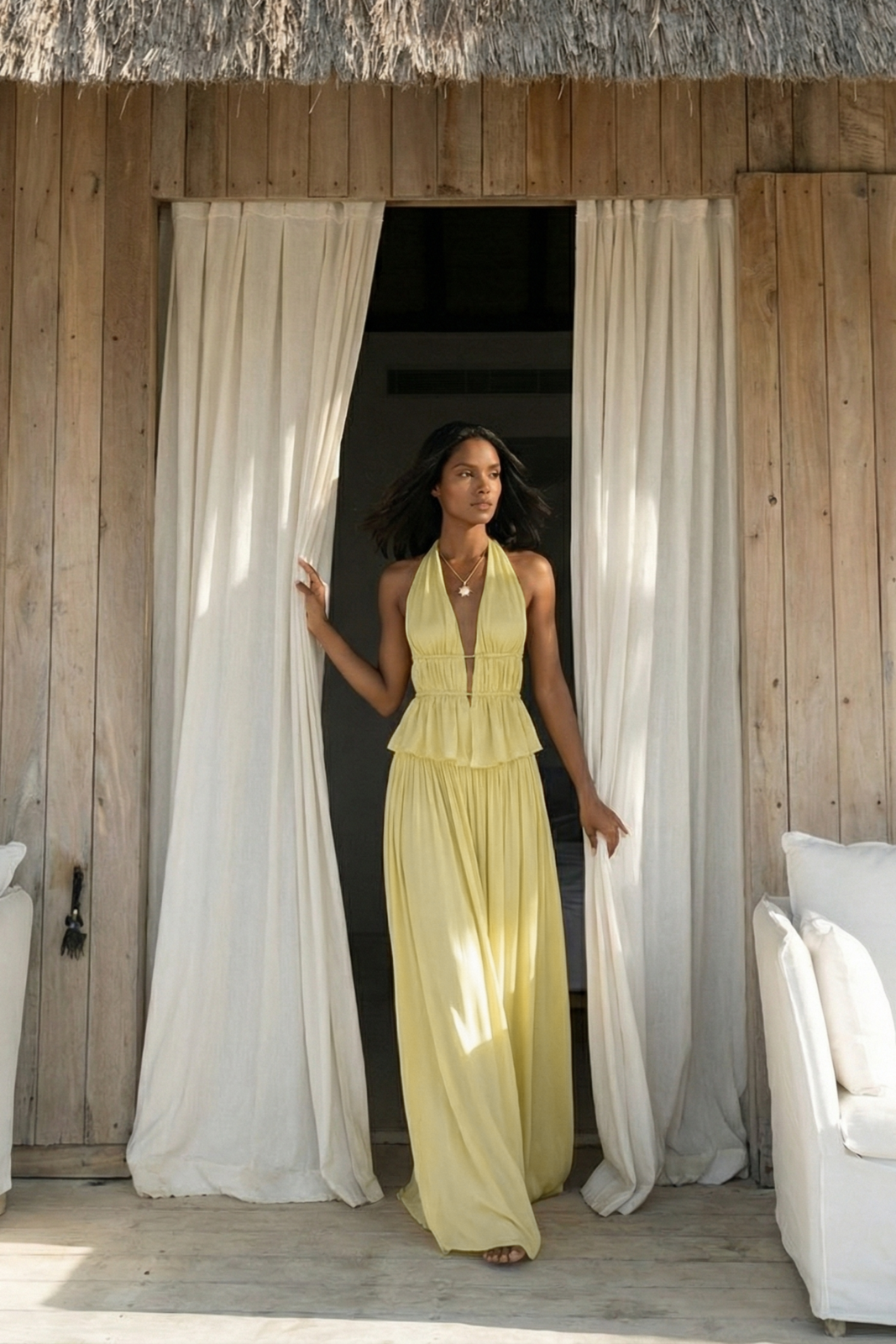 LIGHT YELLOW LONG FLUID SKIRT