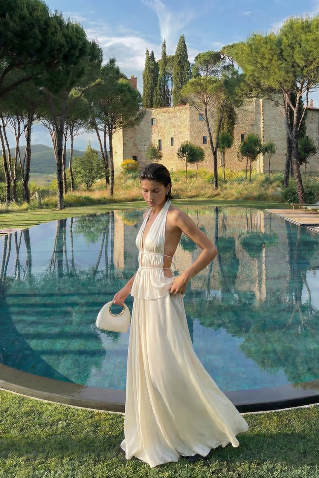 PEARL WHITE FLOWING LONG SKIRT