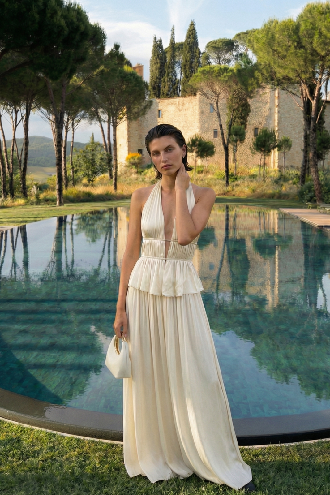PEARL WHITE HALTER TOP WITH OPEN BACK - KAO PEARL WHITE HALTER TOP WITH OPEN BACK - KAO