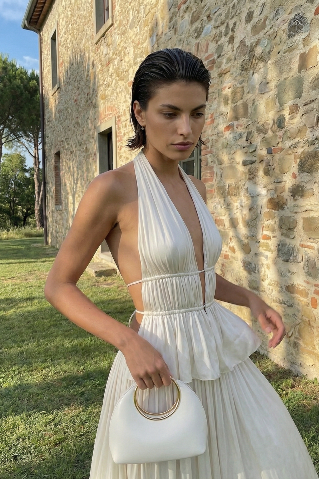 TOP HALTER BLANCO PERLA CON ESPALDA ABIERTA