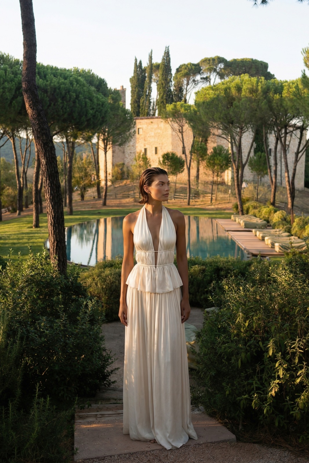 PEARL WHITE FLOWING LONG SKIRT