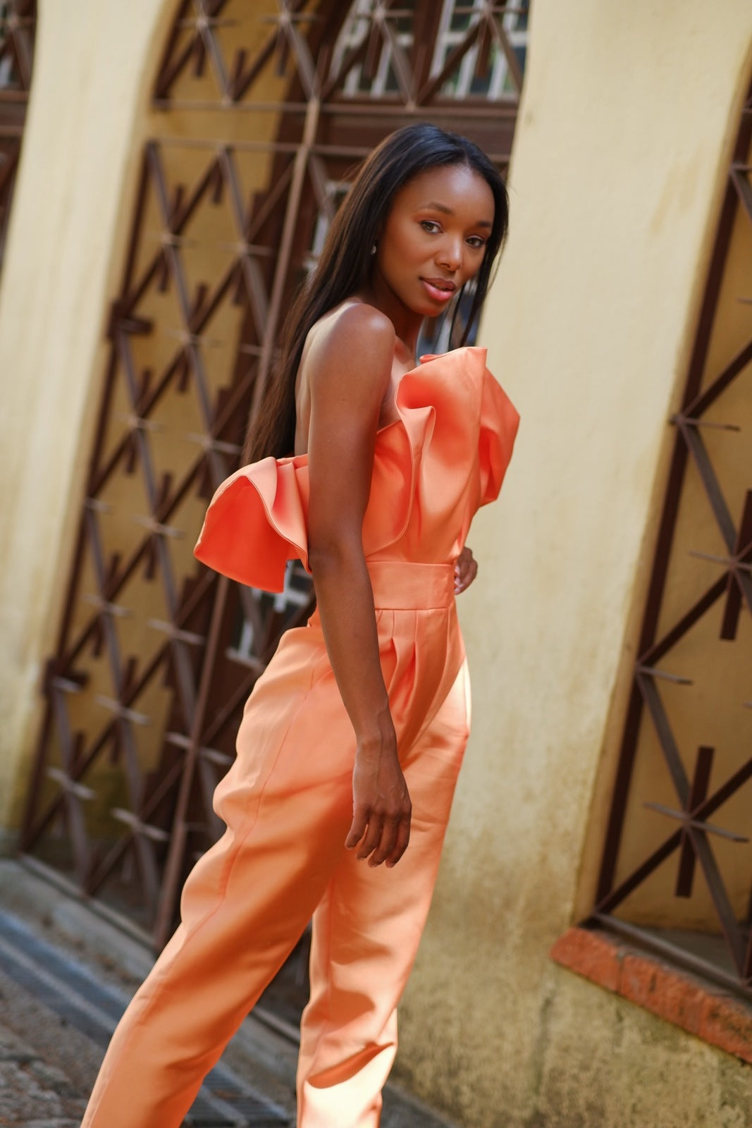 ORANGE STRUCTURED JUMPSUIT