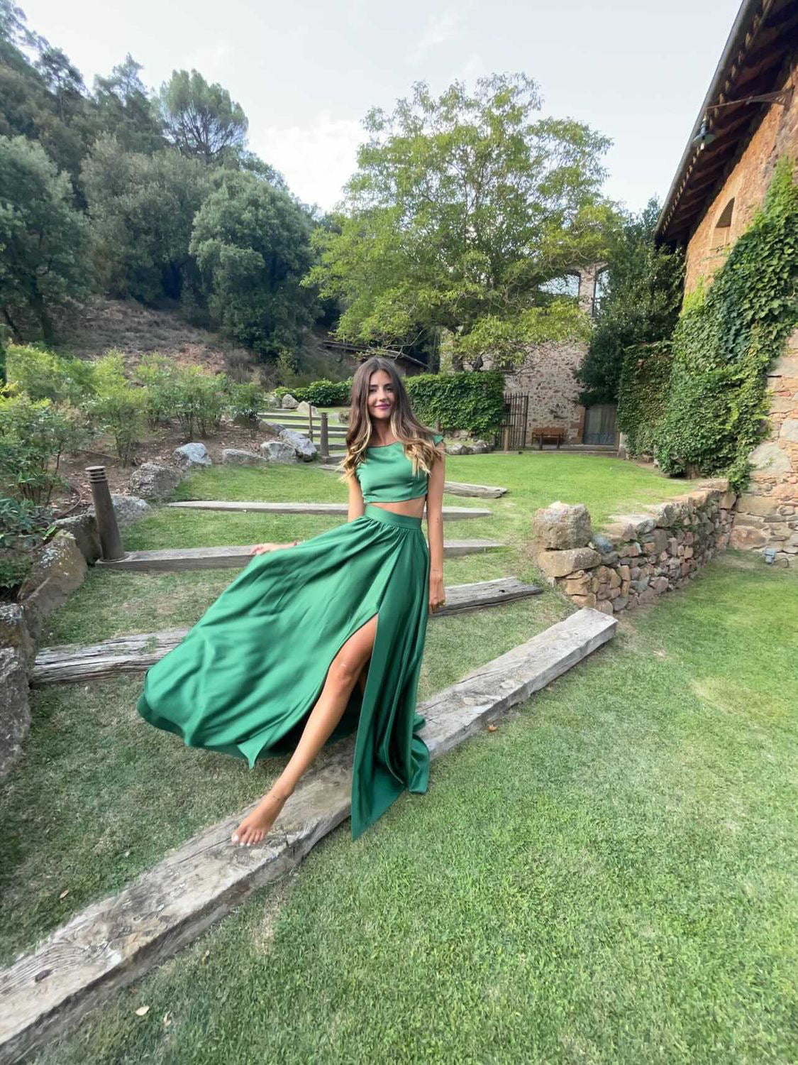 GREEN CREPE MAXI SKIRT - KAO GREEN CREPE MAXI SKIRT - KAO