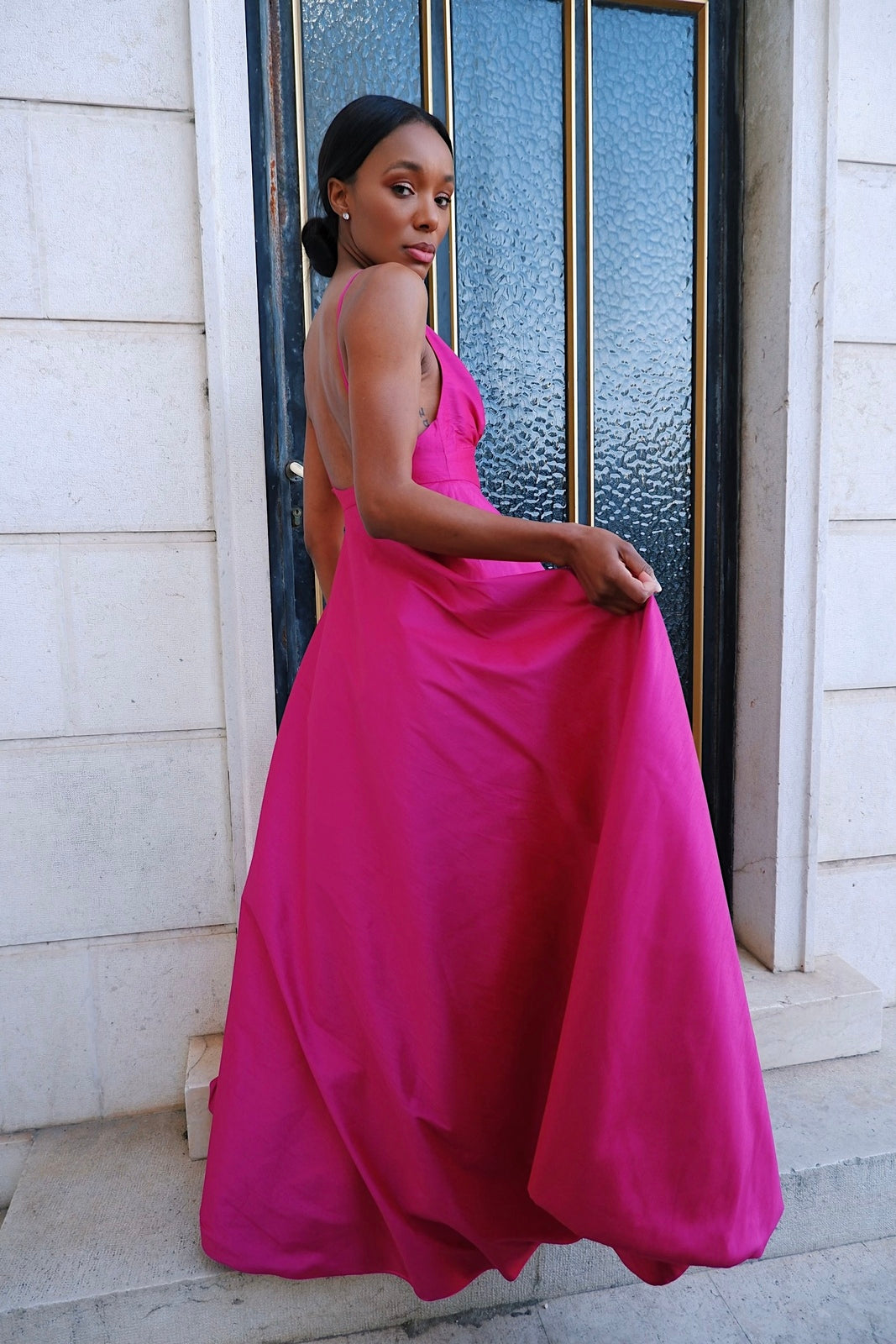 FUCHSIA LONG DRESS WITH SPLIT