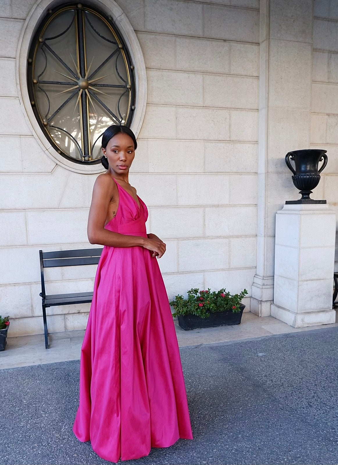 FUCHSIA LONG DRESS WITH SPLIT