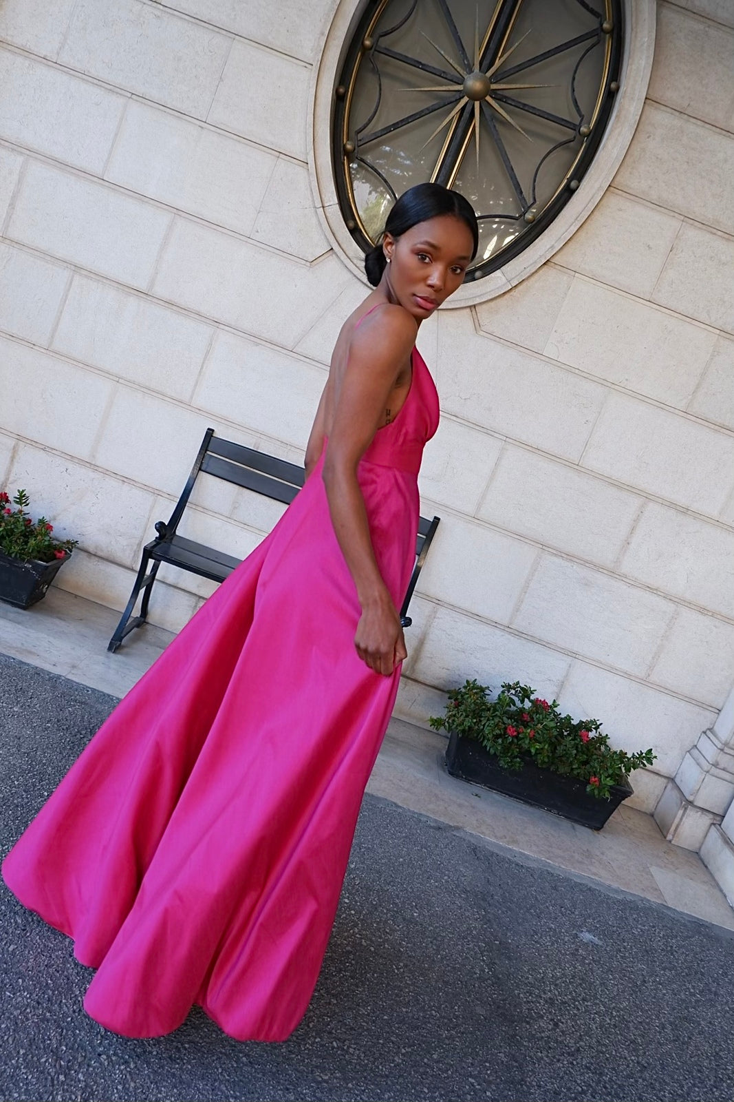 FUCHSIA LONG DRESS WITH SPLIT