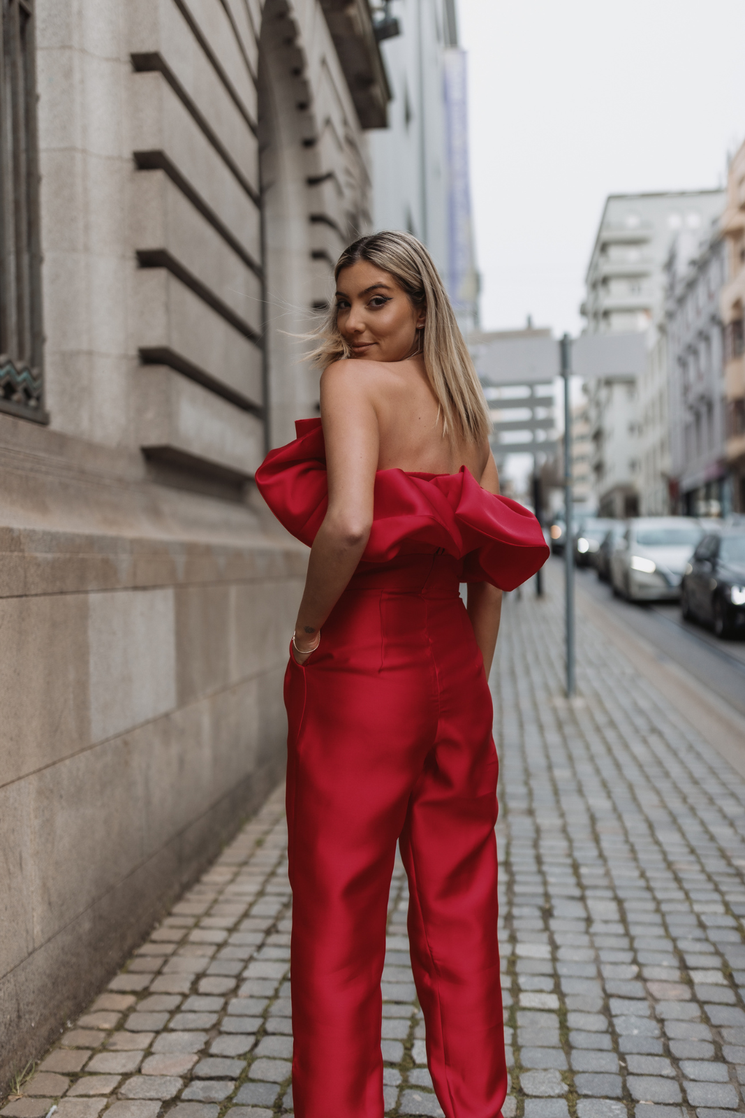 STRUCUTRED RED JUMPSUIT